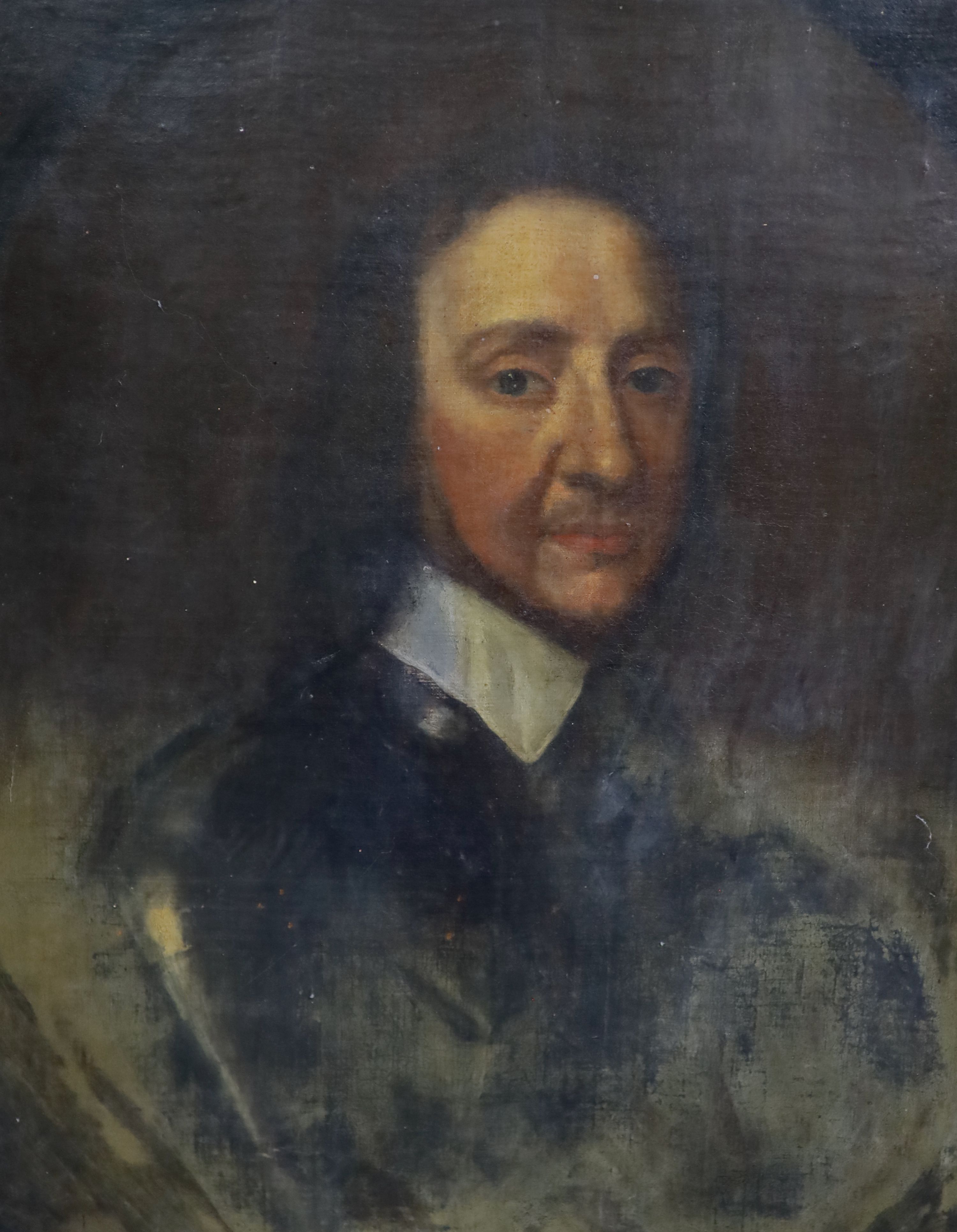 Follower of Samuel Cooper (1609-1672) Portrait of Oliver Cromwell, unfinished, oil on canvas 71 x 57cm